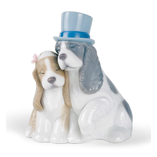 NAO ナオ 可愛いカップル 1480 陶器人形 置物 リヤドロ姉妹ブランド 犬 動物 ウエディング ブライダル 結婚祝い | Treasure  Hunter