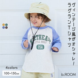 ビールーム(b-ROOM)【型崩れしないやわらかコットン】ヴィンテージ風プリントラグランTシャツ