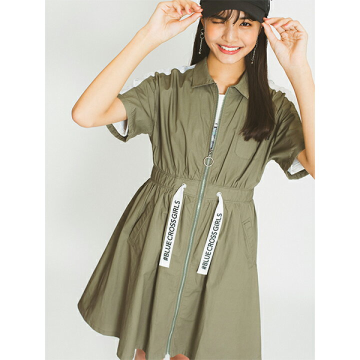 楽天市場 ブルークロスガールズ Blue Cross Girls 袖メッシュ前開きシャツワンピース Narumiya Online ナルミヤ