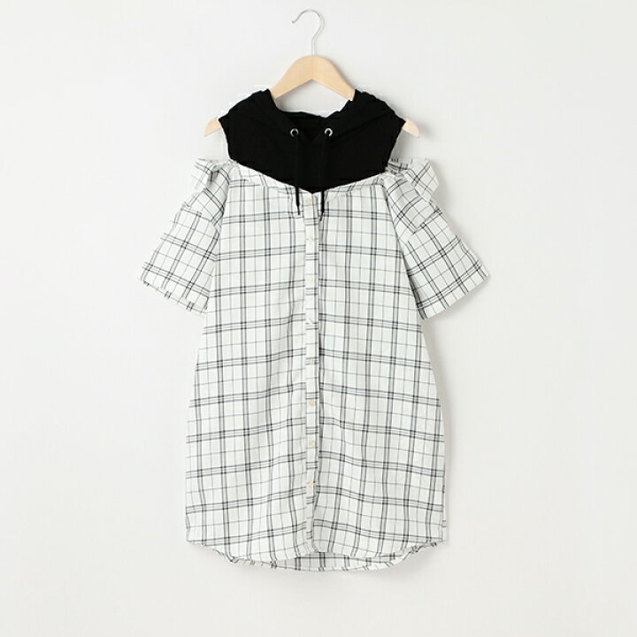 ラブトキシック(Lovetoxic)レイヤードシャツワンピース NARUMIYA ONLINE(ナルミヤ) ラブトキシック 新品 肩見せブラウス ドット 白×黒 160cm