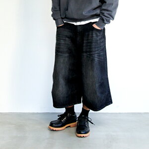 グラソス(GLAZOS)【GLSW.】デニム・ワイドバギーショーツ 子供服 男の子 キッズ ジュニア 140cm 150cm 160cm 170cm 180cm 小学生 中学生 高校生 グラゾス 長ズボン ロングパンツ 半端丈 クロップド ジー