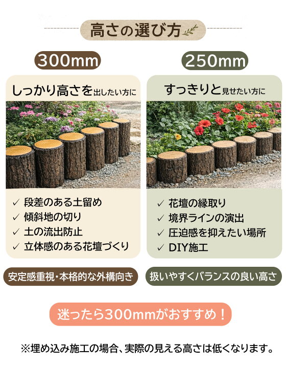 楽天市場】擬木 丸太 枕木 両面5連 くぬぎ 高さ300mm 250mm（30cm 25cm 