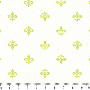 フルール・ド・リス ポジ 7647-26 サラダグリーン アイリス 百合の花 紋章柄 夜柄 緑 グリーン かわいい 10cm単位 やや厚手 生成りオックス 生地 布 松尾捺染 綿100% 110cm 布 フルールドリス フ