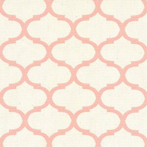 モロッカン 生地 おしゃれ オックス生地 5.5cm ポジ 7434-27 ライトサーモンピンク ダマスク柄 モロッコ ピンク かわいい 女の子 10cm単位 やや厚手 生成りオックス生地 綿100% 110cm 布 カルトナー