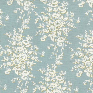 バラの花柄 生地 サックス(d10) 5418-d10 フランス生地の復刻 薔薇 くすみカラー おしゃれ サックスブルー オックス生地 シーチング ブロード x販売停止中_(ev) ハンプ生地 ダブルガーゼ スケ