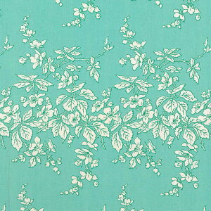 一重のバラ 花柄 生地 おしゃれ オックス生地 フランス復刻 5417-37 AQUA GREEN アクアグリーン fleurir rose flower フラワー ボタニカル 布 ローズ 薔薇柄 生成り オックス 綿100% 110cm幅 カルトナージ