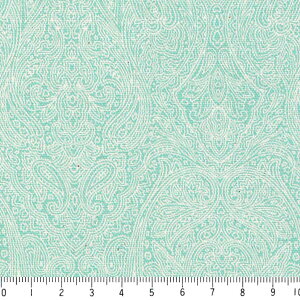 ペイズリー柄 7232-37 AQUA GREEN アクアグリーン paisley ペイズレー 生地 布 生成り オックス 生地 布 松尾捺染 綿100% 110cm幅 カルトナージュ生地 nassen