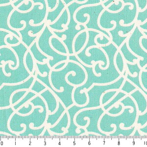 アラベスク ネガ 7238n-37 アクアグリーン 緑 グリーン かわいい ティファニーブルー 10cm単位 やや厚手 生成りオックス 生地 布 松尾捺染 綿100% 110cm 布 カルトナージュ モロッカン ダマスク