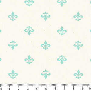 フルール・ド・リス ポジ 7647-37 アクアグリーン アイリス 百合の花 紋章柄 夜柄 緑 グリーン かわいい ティファニーブルー 10cm単位 やや厚手 生成りオックス生地 綿100% 110cm 布 フルールド