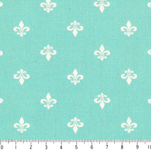 フルール・ド・リス ネガ 7648-37 アクアグリーン アイリス(Iris) 百合の花 紋章柄 夜柄 緑 グリーン かわいい ティファニーブルー 10cm単位 やや厚手 生成りオックス生地 綿100% 110cm 布 フル