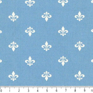 フルール・ド・リス ネガ 7648-49 スカイブルー アイリス(Iris) 百合の花 紋章柄 夜柄 ブルー 水色 かわいい 男の子 10cm単位 やや厚手 生成りオックス生地 綿100% 110cm 布 フルールドリス フラ