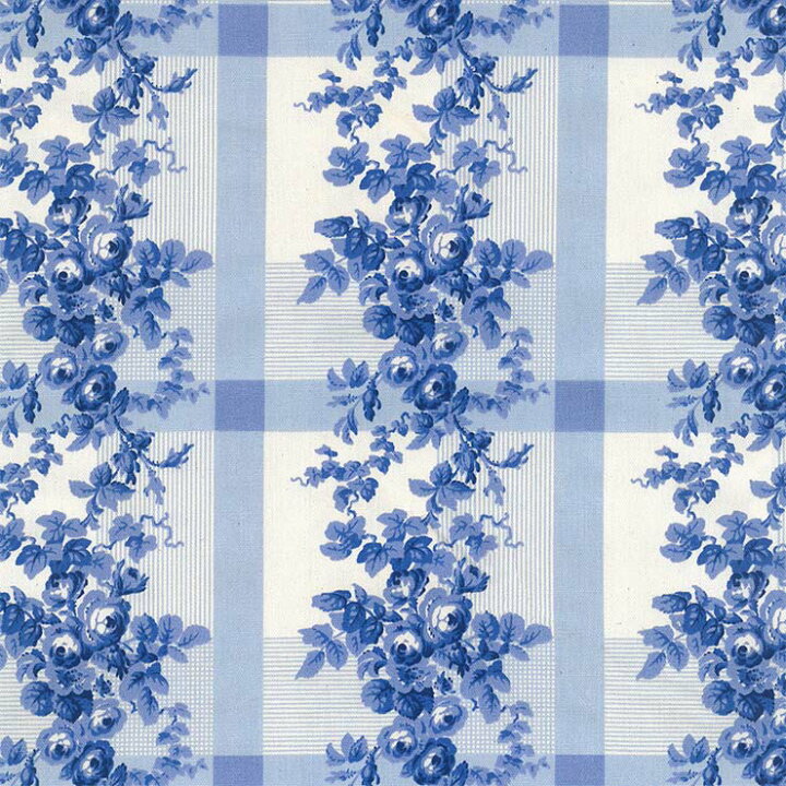 楽天市場 花柄 生地 5425 58 ブルー 格子とバラ 水色 フランス生地の復刻 110cm幅 10cm単位 やや厚手 生成りオックス生地 綿100 布 テーブルクロス カーテン カルトナージュ お茶缶 フランス コットンフレンド 掲載 生地 復刻 商用利用可 松尾捺染