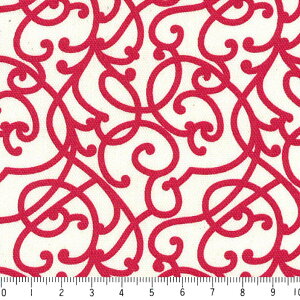 アラベスク ポジ 7238p-70 レッド 赤 10cm単位 やや厚手 生成りオックス 生地 布 松尾捺染 綿100% 110cm 布 カルトナージュ モロッカン ダマスク バッグ インテリア小物 雑貨 生地 商用利用可 生