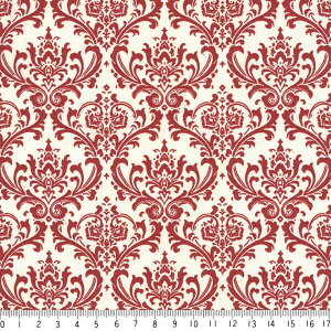 ダマスク柄 生地 7031-80 ダークレッド 6cm ポジ モロッコ モロッカン柄 赤 10cm単位 やや厚手 生成りオックス 生地 布 松尾捺染 綿100% 110cm 布 カルトナージュ 生地 デコパージュ ハンドメイド