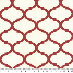 モロッカン 5.5cm ポジ 7434-80 ダークレッド ダマスク柄 モロッコ 生地 赤 10cm単位 やや厚手 生成りオックス 生地 布 松尾捺染 綿100% 110cm 布 カルトナージュ デコパージュ バッグ インテリア