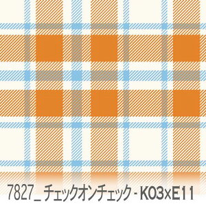 チェック・オン・チェック オレンジxライトシアン 7827-k03xe11 チェックを重ねて配置 おしゃれ 女の子 オックス生地 シーチング ブロード 11号帆布 ハンプ生地 ダブルガーゼ 日本製 生地 布 松