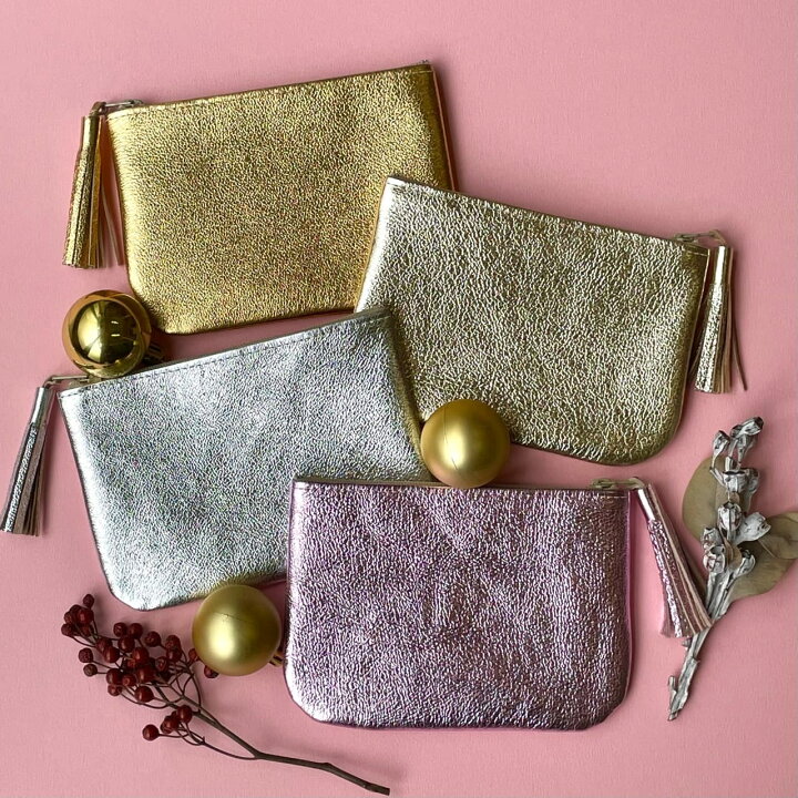 楽天市場】レザーポーチ メタリックカラー ポーチ 小さめ ゴールド  