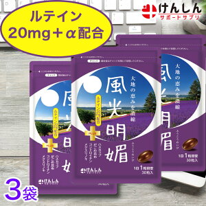 【ポイント20倍!24日10時〜27日9時59分まで】 風光明媚 3袋 セット 合計90粒(約90日分) けんしん サポートサプリ ルテイン20mg アイケア 目 サプリメント ふうこうめいび メグスリノキ ハスカッ