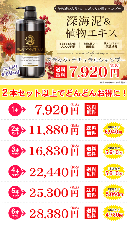 楽天市場】ブラック・ナチュラルシャンプー 600mL 4本セット ブラック
