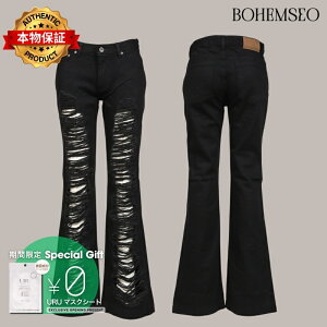 BOHEMSEO �{�w���\ �y�{���ۏ؁z �u�[�c �X�g���[�g�n ���f�B�[�X OPEN DESTROYED SEMI-BOOTCUT / BLK