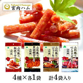 【クーポン配布中】 2000円ポッキリ 送料無料 【メール便】 宮内ハム 山形豚シリーズ アソートセット 計4袋 (粗挽きサラミ・黒胡椒サラミ・ジャーキー・ベーコンジャーキー) SKMIYAHAM5 おつまみ サラミ カルパス ジャーキー 肉加工品 おつまみ 珍味 ポイント消化 ギフト