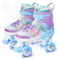 【送料無料】Nattork 子供用 ローラースケート サイズ調節可能 キッズ 発光 耐久 静音 初心者向け 男女共…