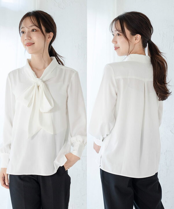 楽天市場】ブラウス ボウタイ 長袖 リボン トップス リボンタイ  