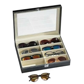 メガネ 収納 コレクションケース メガネケース サングラスケース メガネ置き 眼鏡ボックス おしゃれ PU 8本 ブラック IDEA PLAZA