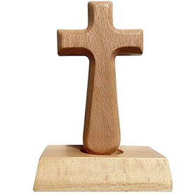 十字架 木製 イエス・キリスト クロス キリスト教 礼拝 スタンドタイプ インテリア 小物 装飾 卓上型 置物 礼拝堂 オブジェ 12.5cmH（スクエア）