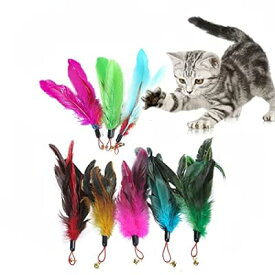 8個セット 猫の羽のおもちゃ 猫じゃらし 羽のおもちゃ 猫おもちゃ 伸縮できる 釣り竿 交換用鳥の羽根 天然鳥の羽棒 鈴付き 猫ストレス解消おもちゃ 猫のスティックの羽の交換用