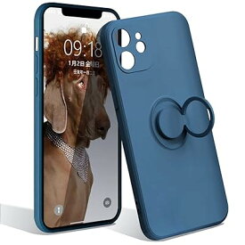 iPhone 12 mini ケース リング付 アイフォン12mini スマホケース 耐衝撃 リング カバー マット感 液体シリコン レンズ保護 ソフト ストラップホール付き (ブルー)