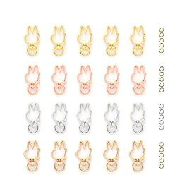 キーホルダー金具 20個 回転カン付き ワンタッチキーホルダー カワイイ DIY用パーツ 手作り キーリング シルバー ゴールドなど4色 (兎キーホルダー)