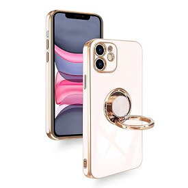 iPhone 11 ケース リング付き 耐衝撃 カバー 車載ホルダー スタンド機能 アイフォン1161 スマホケース TPU リング 360°回転 メッキ加工 カメラ保護 ストラップホール付き (ピンク)