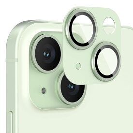 レンズカバー iPhone 15 /15 Plus用 カメラフィルム アルミ合金製 9H強化ガラス 傷防止 レンズ保護 耐衝撃 アイフォン15 /15 プラス 用 カメラ保護 高透過率 黒縁取り 露出オーバー防止 カメラレンズプロテクター グリーン