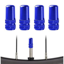 自転車 仏式 バルブキャップ 4個セット アルミ合金製 タイヤ バルブ キャップ アルミバルブキャップ 英式 対応 フレンチバルブ タイヤバルブ ロードバイク クロスバイクに対応 仏式バルブ用 (ブルー)
