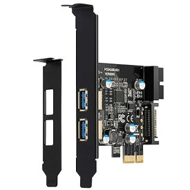 PCI-E to USB 3.0 2ポート拡張カード、USB3.0 19PINフロント拡張USBポート内蔵、SATA 15PIN電源コネクタ付き、Windows XP/Vista/7/8/10/Linux/Ubuntu対応