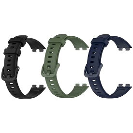for Huawei Band 10/9/8 バンド ベルト 3点セット 交換バンド シリコン 交換ベルト アクセサリー (ブラック+アーミーグリーン+ミッドナイトブルー)