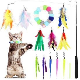 14 点セット 猫じゃらし 猫おもちゃ 羽のおもちゃ 天然の羽棒鈴付き ぶらぶら 猫のおもちゃ