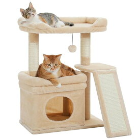 キャットタワー 低い シニア猫 ミニ 猫タワー 麻紐爪研ぎ 猫ハウス はしご スロープ 短足 マ