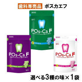 【楽天最安値挑戦中】【送料無料】ポスカエフ ガム パウチ1袋 ( ペパーミント/マスカット/ストロベリー 選べる3種) POs-Ca F キシリトールガム 歯科専売品 グリコ