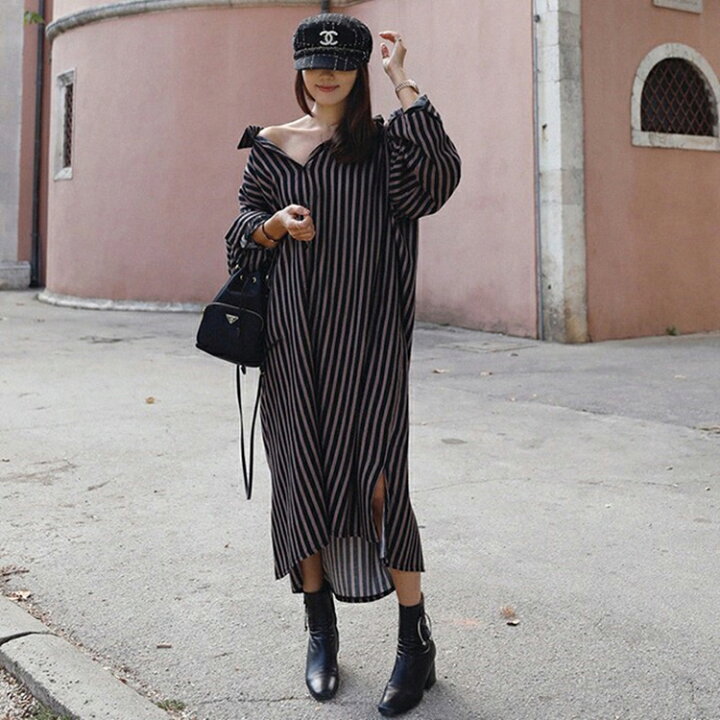 楽天市場 シャツワンピース ロングシャツ ワンピ ストライプ 長袖 袖あり 海外セレブ ゆったりサイズ 体型カバー ロング丈 おしゃれ 大人可愛い カジュアル フェミニン ナチュラル レトロ クラシカル レディース ファッション 代 30代 40代 送料無料 予約商品