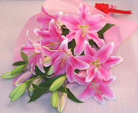 豪華でキュ〜ト♪ ピンクユリの花束 花束プレゼント メッセージカード無料 楽ギフ_メッセ入力 鮮度保持剤 RCP フラワーギフト