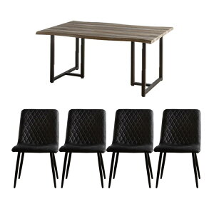 \全商品に使える10%offクーポン!!/ ダイニングテーブルセット 幅160cm テーブル 食卓テーブルセット 北欧風 4人掛け 5点セット おしゃれ モダン 木目調 一枚板風 なぐり加工 ブラックアイアン