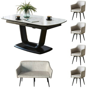 \全商品に使える11%offクーポン!!/ ダイニングセット 6人掛け セラミックテーブル 6点セット テーブル 伸長式 ダイニングテーブル 回転椅子 北欧 伸縮 チェア4脚 白 伸長式ダイニングテーブ