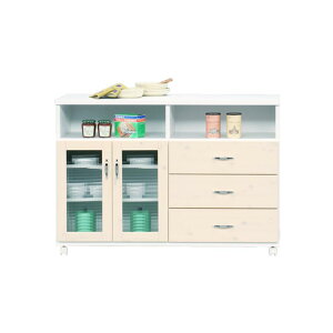 \全商品に使える11%offクーポン!!/ キッチンカウンター キッチン収納 幅120cm リビング収納 キャスター付き 高さ80cm カウンター テーブル 120 引き出し 北欧 カントリー ホワイト 白 ブラウン