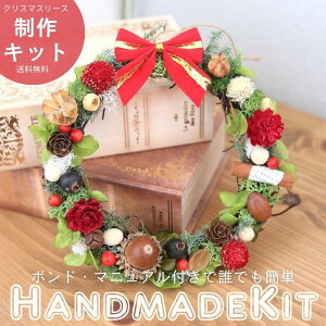 クリスマスリース 手作りキット 直径約15cm | クリスマス Xmas ハンドメイド キット 手作り てづくり 制作 リース ドライフラワー プリザーブドフラワー アジサイ 木の実 ワークショップ フラ