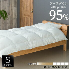 羽毛布団 掛け布団 シングル 150×210cm ハンガリー産 トップグレード ホワイトグースダウン95% 440dp 超軽量 日本製生地 綿100% 収納袋付 受注生産 10年保証付き 肌掛け 合掛け 中厚 普通厚 厚手2層 10種類の厚みから選択可