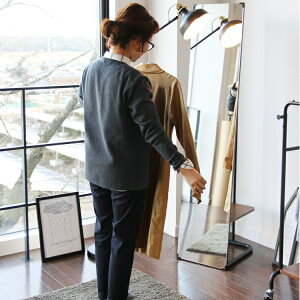 姿見 鏡 収納 スタンドミラー 全身 コートハンガー スリム 幅35cm 玄関 おしゃれ ハンガーラック 棚付き 全身鏡 スチール 木製