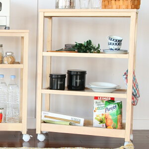 キッチンワゴン キャスター付き 4段 スリム 幅59cm 奥行き27.5cm 天板付き おしゃれ 木製 タイルトップ 隙間収納 すきま収納 キッチン収納 北欧 ナチュラル
