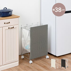 分別ごみ箱ラック (約)幅38×奥行28×高さ60.5cm ゴミ箱 ゴミ袋 分別 キャスター付き スリム ごみ 分別 ラック おしゃれ ラタン調 ダークブラウン グレー ホワイト 白